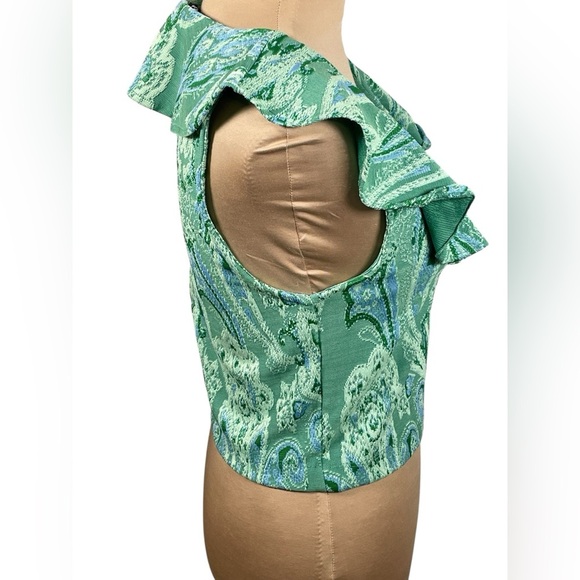 ZARA Ruffled Jacquard Top Green Large - Picture 4 of 10